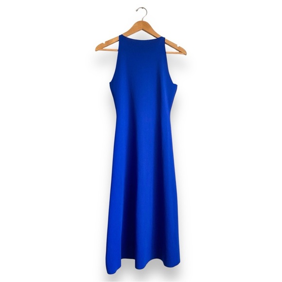 Zara Cobalt Blue Aline Knit Midi Dress Royal Resort Travel Cruise Wedding Halter - Picture 4 of 12